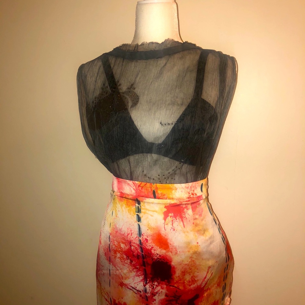 Virgin Mary Rhinestone Sheer Split Back Tunic